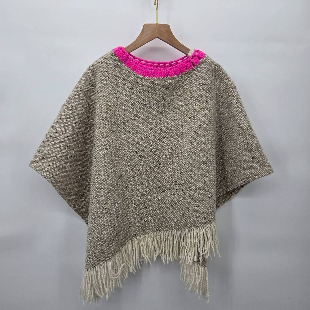 Studio Donegal Poncho Hand Woven Tweed Wool Fringe
